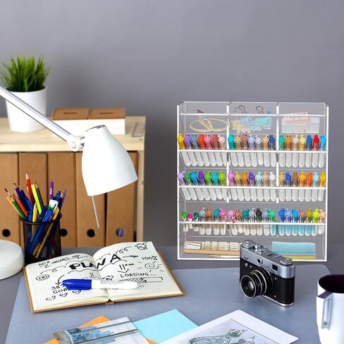 Acrylic Pen Organizer Storage Clear Vertical Marker Organizer with 17 Compartments Acrylic Pen Display Holder Art Supply Organizer for Office School Desk Desktop Stationery Pencil Storage in Saudi Arabia