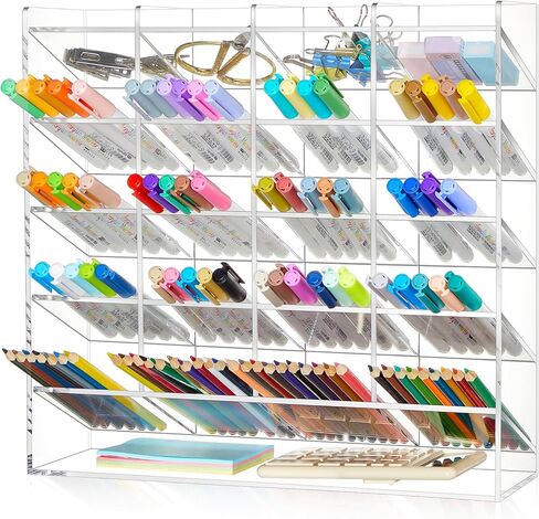 Acrylic Pen Organizer Storage Clear Vertical Marker Organizer with 17 Compartments Acrylic Pen Display Holder Art Supply Organizer for Office School Desk Desktop Stationery Pencil Storage in Saudi Arabia