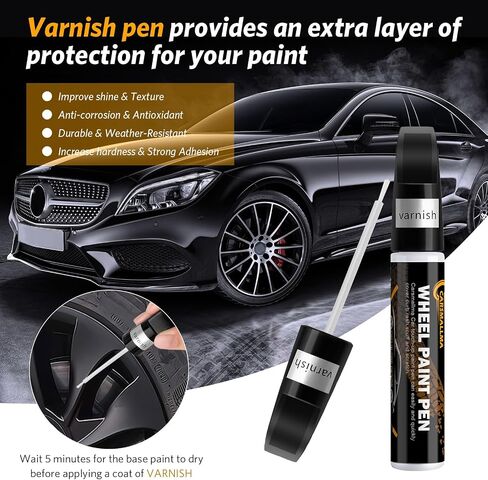 Black Rim Touch Up Paint,Car Wheel Paint for Rims Scratch Repair Remover Pen Kit 2 in 1,Wheel Touch Up Paint for Cars Quick and Easy Fix Rim Curb Rash Scuff (Black) in Saudi Arabia