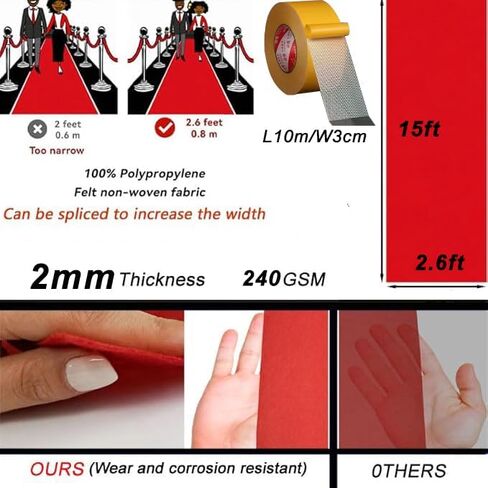 2024New Red Carpet Runner for Party,300GSM 2.6x15ft Flame Retardant Non-Slip Rug for Prom,Wedding Aisle, Graduation,Indoor Outdoor Events Decorations in Saudi Arabia