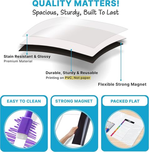Magnetic Blackboard for Fridge - Dry Erase Black Board for Home, Office & Classroom (11.5" x15"), Menu Board for Kitchen Fridge - Family Meal Planner (7" x9") - 6 Fine Tip Magnetic Markers & Eraser in Saudi Arabia