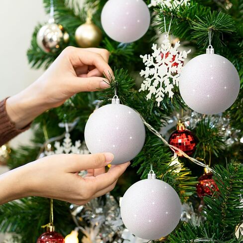 6 قطع 4 بوصات كبيرة لزينة عيد الميلاد كرات بريق كرة الثلج البيضاء لتزيين شجرة عيد الميلاد كرات بلاستيكية معلقة لشجرة عيد الميلاد لعيد الميلاد وحفلات الزفاف والمزرعة in Saudi Arabia