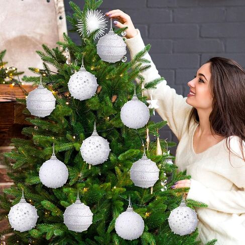 Poen 12 Pcs Hanging Champagne Ball Ornaments, 2.76 Inch Sequin Christmas Balls Champagne Christmas Tree Ornaments Glitter Christmas Ornaments Plastic Hanging Pearl Balls for Trees in Saudi Arabia