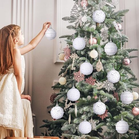 Poen 12 Pcs Hanging Champagne Ball Ornaments, 2.76 Inch Sequin Christmas Balls Champagne Christmas Tree Ornaments Glitter Christmas Ornaments Plastic Hanging Pearl Balls for Trees in Saudi Arabia