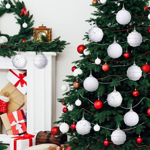 Poen 12 Pcs Hanging Champagne Ball Ornaments, 2.76 Inch Sequin Christmas Balls Champagne Christmas Tree Ornaments Glitter Christmas Ornaments Plastic Hanging Pearl Balls for Trees in Saudi Arabia