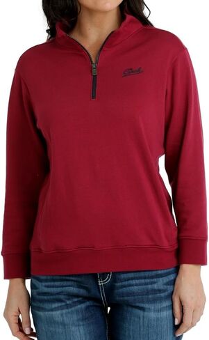 Cinch Womens Burgundy Quarter Zip Fleece Pullover in Saudi Arabia