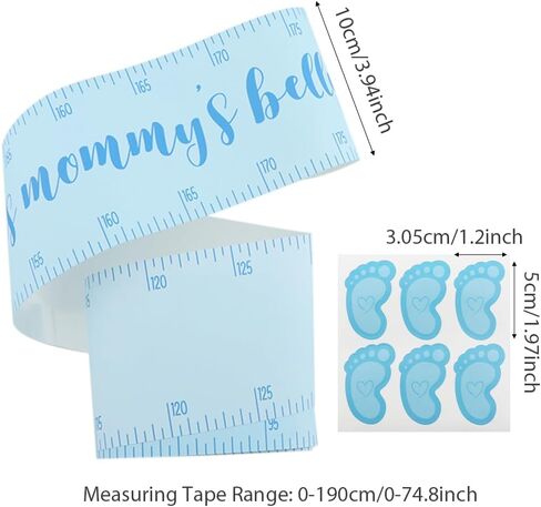 شريط قياس استحمام الطفل بكرتين، لعبة قياس البطن، شريط قياس البطن، شريط قياس البطن، هدايا حفلات استحمام الطفل، لوازم ألعاب شريط القياس (الحجم: 3.94 × 74.8 بوصة) in Kuwait