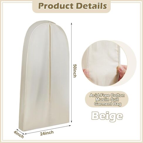 42 Inch Acid Free Cotton Muslin Suit Garment Bag Long Dress Suit Storage Box Closet Organizer for Suits, Coats, Travel Bag in Saudi Arabia