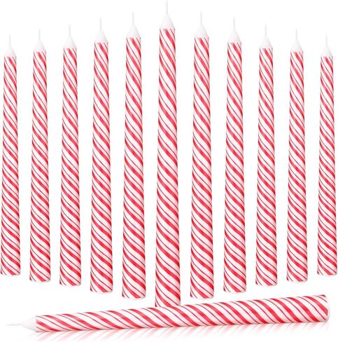 12 Pcs Christmas Taper Candles 10 Inch Tall Red and White Stripes Candles Long Burning Candles Christmas Decoration Christmas Candle for Christmas Dinner Xmas Party Table Decoration in Kuwait
