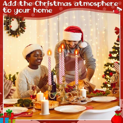 12 Pcs Christmas Taper Candles 10 Inch Tall Red and White Stripes Candles Long Burning Candles Christmas Decoration Christmas Candle for Christmas Dinner Xmas Party Table Decoration in Kuwait