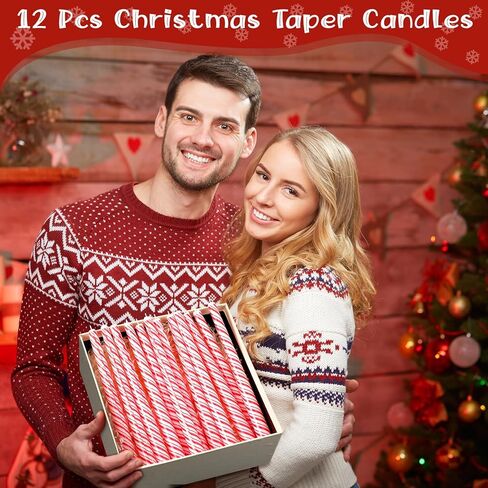 12 Pcs Christmas Taper Candles 10 Inch Tall Red and White Stripes Candles Long Burning Candles Christmas Decoration Christmas Candle for Christmas Dinner Xmas Party Table Decoration in Kuwait