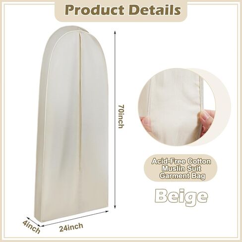 42 Inch Acid Free Cotton Muslin Suit Garment Bag Long Dress Suit Storage Box Closet Organizer for Suits, Coats, Travel Bag in Saudi Arabia