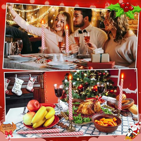 12 Pcs Christmas Taper Candles 10 Inch Tall Red and White Stripes Candles Long Burning Candles Christmas Decoration Christmas Candle for Christmas Dinner Xmas Party Table Decoration in Kuwait