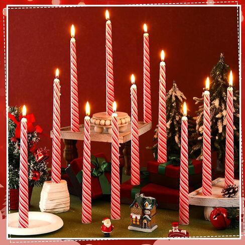 12 Pcs Christmas Taper Candles 10 Inch Tall Red and White Stripes Candles Long Burning Candles Christmas Decoration Christmas Candle for Christmas Dinner Xmas Party Table Decoration in Kuwait