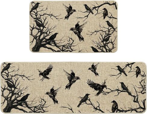 Artoid Mode Crows Tree Branches Halloween Kitchen Mats Set of 2, Home Decor Low-Profile Kitchen Rugs for Floor - 17x29 and 17x47 Inch in Saudi Arabia