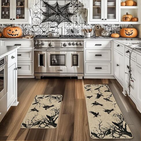 Artoid Mode Crows Tree Branches Halloween Kitchen Mats Set of 2, Home Decor Low-Profile Kitchen Rugs for Floor - 17x29 and 17x47 Inch in Saudi Arabia