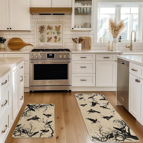 Artoid Mode Crows Tree Branches Halloween Kitchen Mats Set of 2, Home Decor Low-Profile Kitchen Rugs for Floor - 17x29 and 17x47 Inch in Saudi Arabia