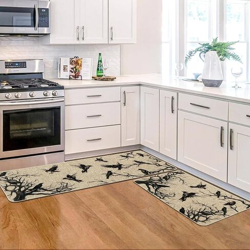 Artoid Mode Crows Tree Branches Halloween Kitchen Mats Set of 2, Home Decor Low-Profile Kitchen Rugs for Floor - 17x29 and 17x47 Inch in Saudi Arabia