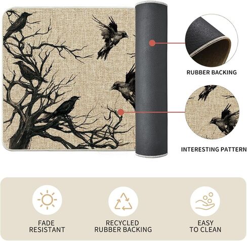 Artoid Mode Crows Tree Branches Halloween Kitchen Mats Set of 2, Home Decor Low-Profile Kitchen Rugs for Floor - 17x29 and 17x47 Inch in Saudi Arabia