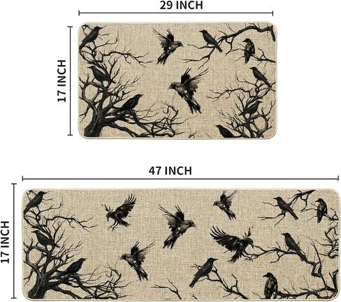 Artoid Mode Crows Tree Branches Halloween Kitchen Mats Set of 2, Home Decor Low-Profile Kitchen Rugs for Floor - 17x29 and 17x47 Inch in Saudi Arabia