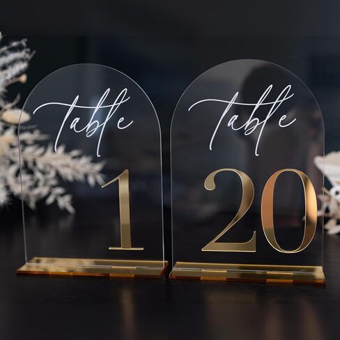أرقام طاولة زفاف أكريليك 1-20 مع حامل، أرقام طاولة ذهبية أنيقة مقاس 5 × 7 بوصة 1-20، علامات أرقام طاولة متينة وسميكة، أرقام طاولة أكريليك 1-20 للاستقبال وأعياد الميلاد والذكرى السنوية والمزيد in Saudi Arabia