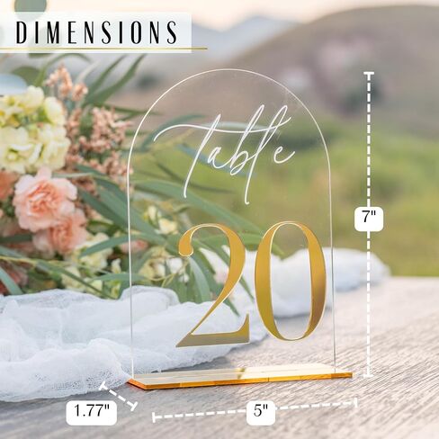 أرقام طاولة زفاف أكريليك 1-20 مع حامل، أرقام طاولة ذهبية أنيقة مقاس 5 × 7 بوصة 1-20، علامات أرقام طاولة متينة وسميكة، أرقام طاولة أكريليك 1-20 للاستقبال وأعياد الميلاد والذكرى السنوية والمزيد in Saudi Arabia