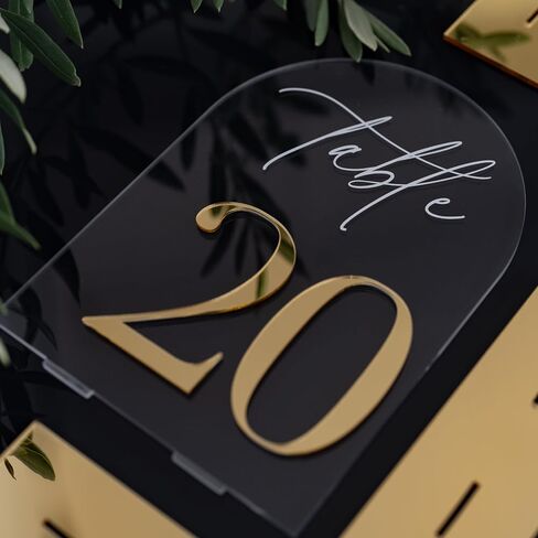 أرقام طاولة زفاف أكريليك 1-20 مع حامل، أرقام طاولة ذهبية أنيقة مقاس 5 × 7 بوصة 1-20، علامات أرقام طاولة متينة وسميكة، أرقام طاولة أكريليك 1-20 للاستقبال وأعياد الميلاد والذكرى السنوية والمزيد in Saudi Arabia