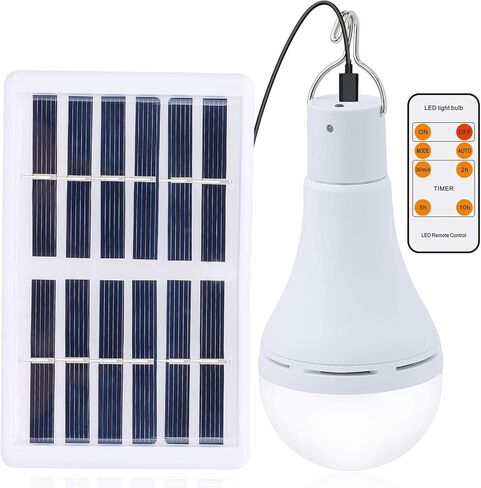 Afoskce Solar Light Bulb Outdoor Rechargeable 300LM Solar Powered Light Led Bulb with Remote Timer, Lighting Sensor, 4 Lighting Mode for Chicken Coops Shed Hiking Camping Hurricane Emergency Lighting in Saudi Arabia