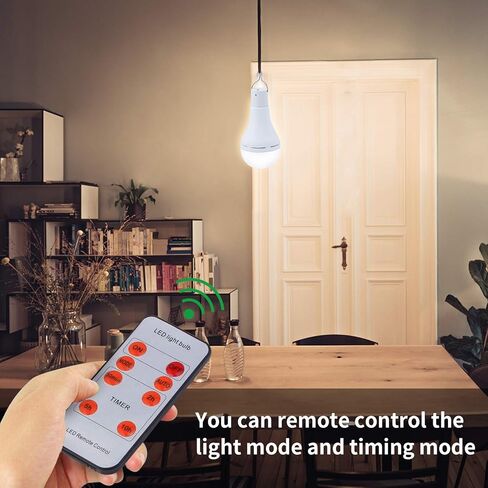 Afoskce Solar Light Bulb Outdoor Rechargeable 300LM Solar Powered Light Led Bulb with Remote Timer, Lighting Sensor, 4 Lighting Mode for Chicken Coops Shed Hiking Camping Hurricane Emergency Lighting in Saudi Arabia