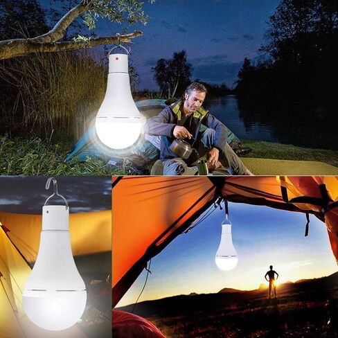 Afoskce Solar Light Bulb Outdoor Rechargeable 300LM Solar Powered Light Led Bulb with Remote Timer, Lighting Sensor, 4 Lighting Mode for Chicken Coops Shed Hiking Camping Hurricane Emergency Lighting in Saudi Arabia