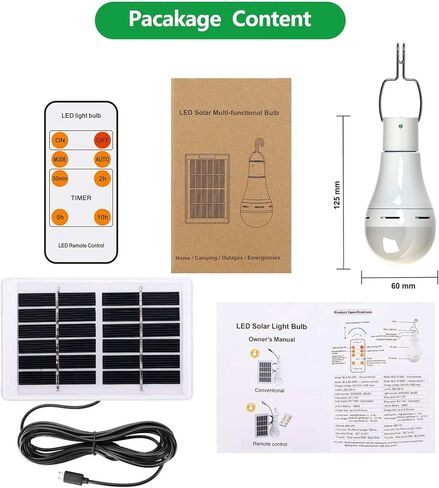 Afoskce Solar Light Bulb Outdoor Rechargeable 300LM Solar Powered Light Led Bulb with Remote Timer, Lighting Sensor, 4 Lighting Mode for Chicken Coops Shed Hiking Camping Hurricane Emergency Lighting in Saudi Arabia