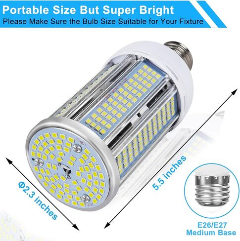 2 حزمة 400W ما يعادل LED ضوء الذرة لمبة 6000 لومن أدى لمبة الذرة 50W السوبر مشرق 5000K ضوء النهار الأبيض E26 / E27 قاعدة LED ضوء لمبة للمنزل المرآب الإضاءة المرآب الفناء الخلفي مكتب المنزلية in Kuwait