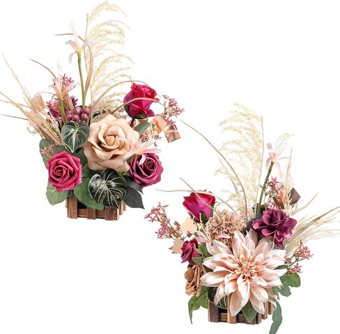 Ling's Moment Terracotta Artificial Flowers with Vase Wedding Table Decor Bouquet Centerpiece Flower Potted for Ceremony Reception Desk Flowers Mantel Archway Aisle, Orange Fake Flowers Set of 2 in Kuwait