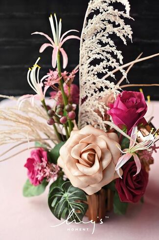 Ling's Moment Terracotta Artificial Flowers with Vase Wedding Table Decor Bouquet Centerpiece Flower Potted for Ceremony Reception Desk Flowers Mantel Archway Aisle, Orange Fake Flowers Set of 2 in Kuwait