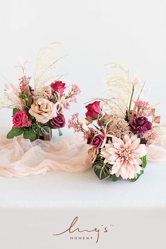 Ling's Moment Terracotta Artificial Flowers with Vase Wedding Table Decor Bouquet Centerpiece Flower Potted for Ceremony Reception Desk Flowers Mantel Archway Aisle, Orange Fake Flowers Set of 2 in Kuwait