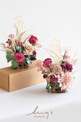 Ling's Moment Terracotta Artificial Flowers with Vase Wedding Table Decor Bouquet Centerpiece Flower Potted for Ceremony Reception Desk Flowers Mantel Archway Aisle, Orange Fake Flowers Set of 2 in Kuwait