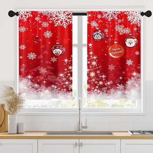 ستائر مطبخ عيد الميلاد ستائر نافذة الغزلان فوق الحوض مجموعة من 2، ستارة قصيرة لمدينة الثلج الشتوية للمطبخ، ديكور مطبخ عيد الميلاد 26 بوصة × 36 بوصة in Kuwait