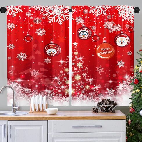ستائر مطبخ عيد الميلاد ستائر نافذة الغزلان فوق الحوض مجموعة من 2، ستارة قصيرة لمدينة الثلج الشتوية للمطبخ، ديكور مطبخ عيد الميلاد 26 بوصة × 36 بوصة in Kuwait