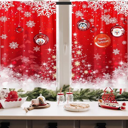 ستائر مطبخ عيد الميلاد ستائر نافذة الغزلان فوق الحوض مجموعة من 2، ستارة قصيرة لمدينة الثلج الشتوية للمطبخ، ديكور مطبخ عيد الميلاد 26 بوصة × 36 بوصة in Kuwait