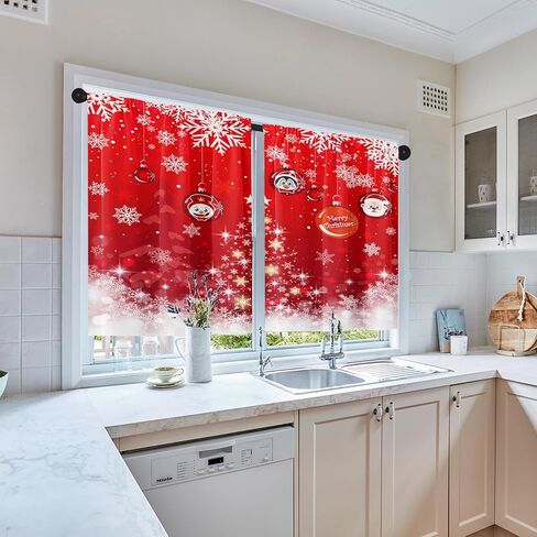 ستائر مطبخ عيد الميلاد ستائر نافذة الغزلان فوق الحوض مجموعة من 2، ستارة قصيرة لمدينة الثلج الشتوية للمطبخ، ديكور مطبخ عيد الميلاد 26 بوصة × 36 بوصة in Kuwait