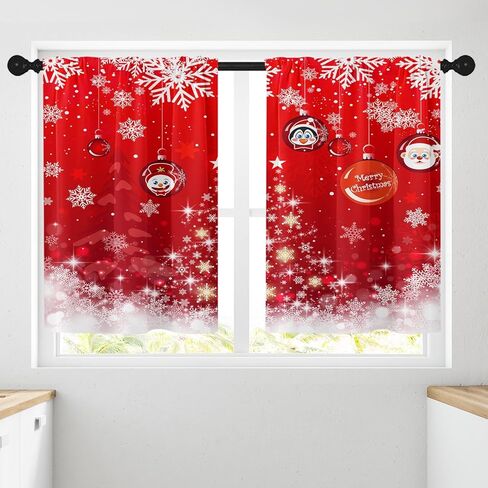 ستائر مطبخ عيد الميلاد ستائر نافذة الغزلان فوق الحوض مجموعة من 2، ستارة قصيرة لمدينة الثلج الشتوية للمطبخ، ديكور مطبخ عيد الميلاد 26 بوصة × 36 بوصة in Kuwait