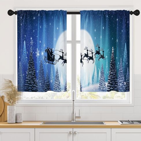 Christmas Kitchen Curtains Deer Window Curtains Over Sink Set of 2, Winter Snow City Short Tier Curtain for Kitchen, Xmas Kitchen Decor 26" x 36" in Kuwait