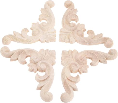 MUXSAM Wooden Carved Appliques Onlays, 8-Pack Unpainted Wood Rosette Carvings Decals Embellishments for Mirror Dresser Vanity Cabinet Mantel Picture Frame Renewing Furniture, 7x7cm/2.76x2.76in in Saudi Arabia