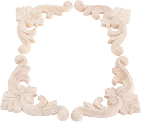 MUXSAM Wooden Carved Appliques Onlays, 8-Pack Unpainted Wood Rosette Carvings Decals Embellishments for Mirror Dresser Vanity Cabinet Mantel Picture Frame Renewing Furniture, 7x7cm/2.76x2.76in in Saudi Arabia