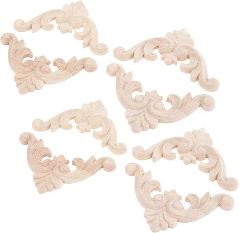 MUXSAM Wooden Carved Appliques Onlays, 8-Pack Unpainted Wood Rosette Carvings Decals Embellishments for Mirror Dresser Vanity Cabinet Mantel Picture Frame Renewing Furniture, 7x7cm/2.76x2.76in in Saudi Arabia