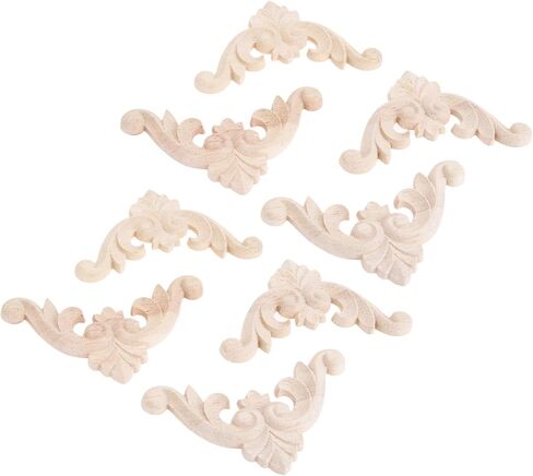 MUXSAM Wooden Carved Appliques Onlays, 8-Pack Unpainted Wood Rosette Carvings Decals Embellishments for Mirror Dresser Vanity Cabinet Mantel Picture Frame Renewing Furniture, 7x7cm/2.76x2.76in in Saudi Arabia
