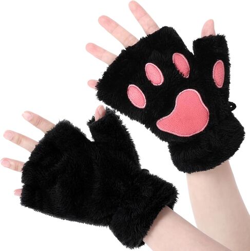 Cat Paws Gloves Cute Fingerless Furry Paws Kawaii Half Finger Paws Therian Cosplay Costume Accessories for Halloween in Kuwait