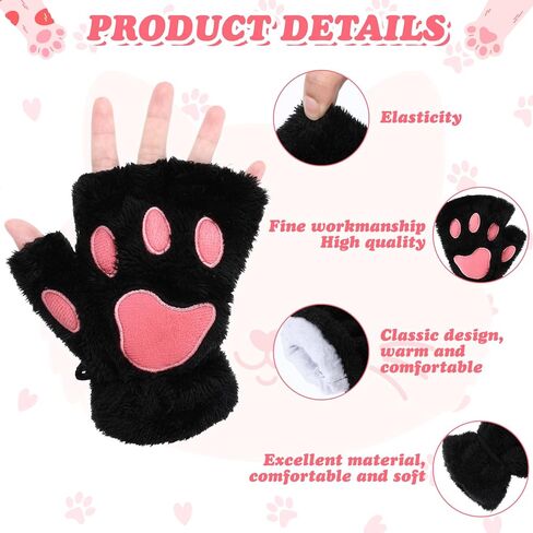 Cat Paws Gloves Cute Fingerless Furry Paws Kawaii Half Finger Paws Therian Cosplay Costume Accessories for Halloween in Kuwait