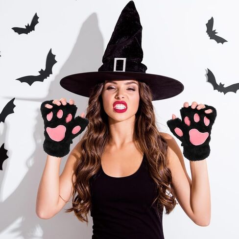 Cat Paws Gloves Cute Fingerless Furry Paws Kawaii Half Finger Paws Therian Cosplay Costume Accessories for Halloween in Kuwait