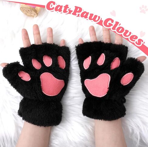 Cat Paws Gloves Cute Fingerless Furry Paws Kawaii Half Finger Paws Therian Cosplay Costume Accessories for Halloween in Kuwait